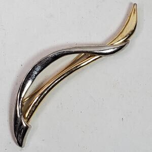 Vintage Gold & Silver Tone Ribbon Brooch Pin 3.75 Inch